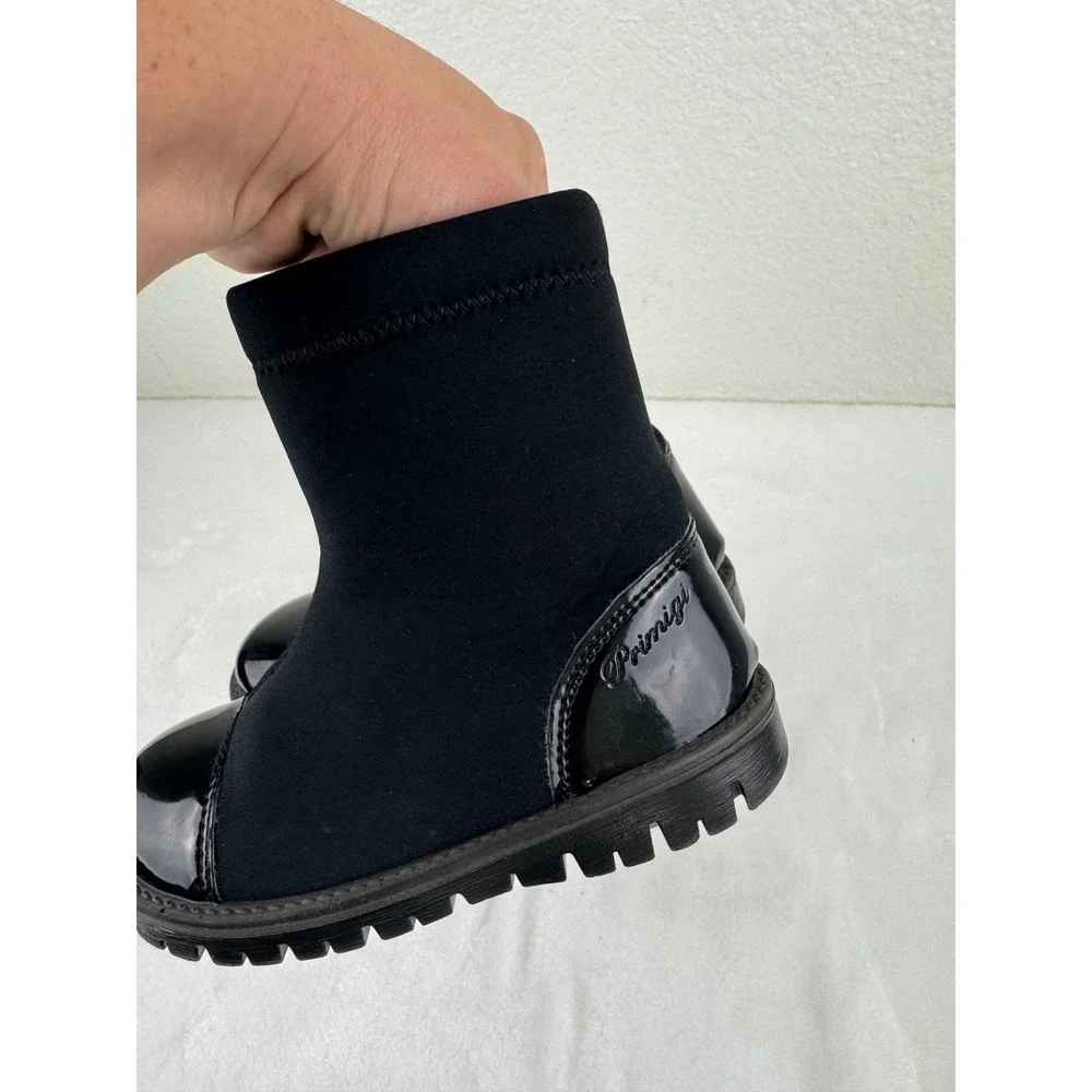 Primigi Black Patent‎ Cap Toe Side Zip Neoprene Boots Kids Size 24 8